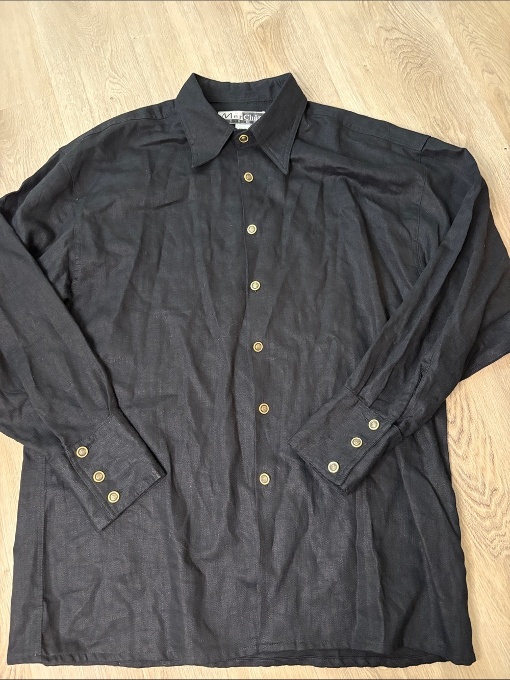 Merchant Studio Linen Cotton Black Button Down Shirt Oversized XL resortwear